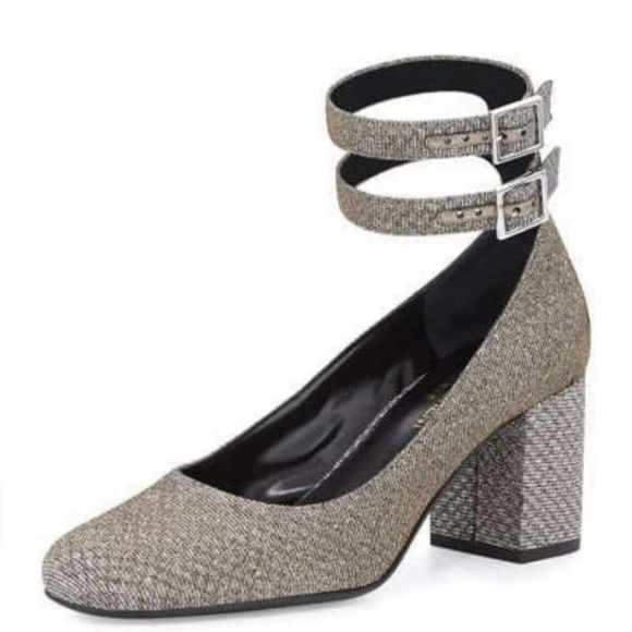Saint Laurent Silver Metallic Ankle Strap Pump Heels - Picture 3 of 11